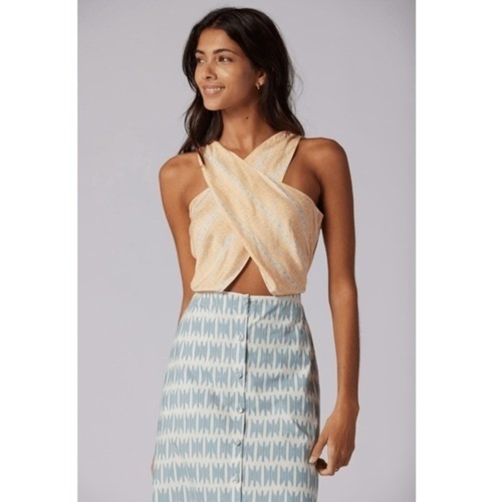 Joie Flippa Geo Print Cotton Midi Dress, Blue/Yellow, Size 10, NWT